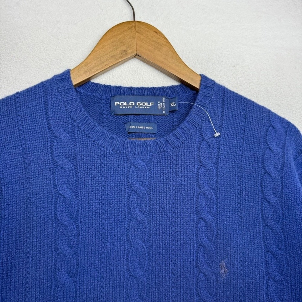Vintage Ralph Lauren Sweater Mens XL Blue Cable Knit Lambswool Golf Deadstock